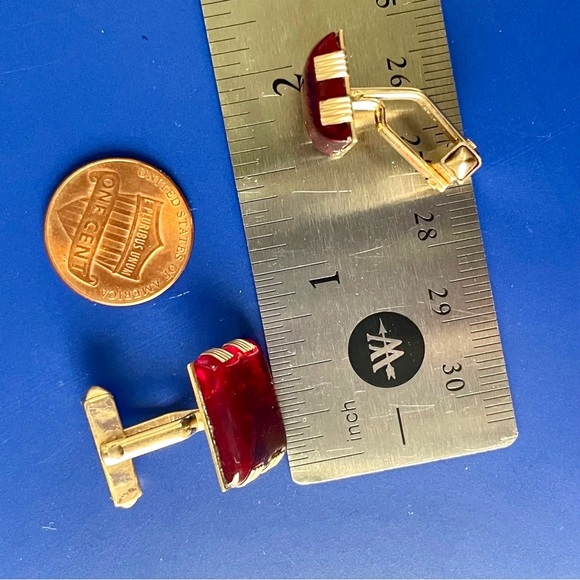 12K YELLOW GOLD FILLED Vintage Swank Gold Filled Cuff Links Carnelian Glass - Picture 5 of 8